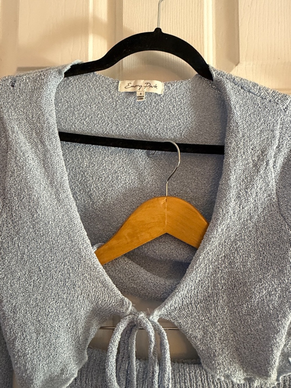 Emory park Light Blue Knit Two-Piece Skirt Set tie front bell sleeve small - Picture 4 of 5